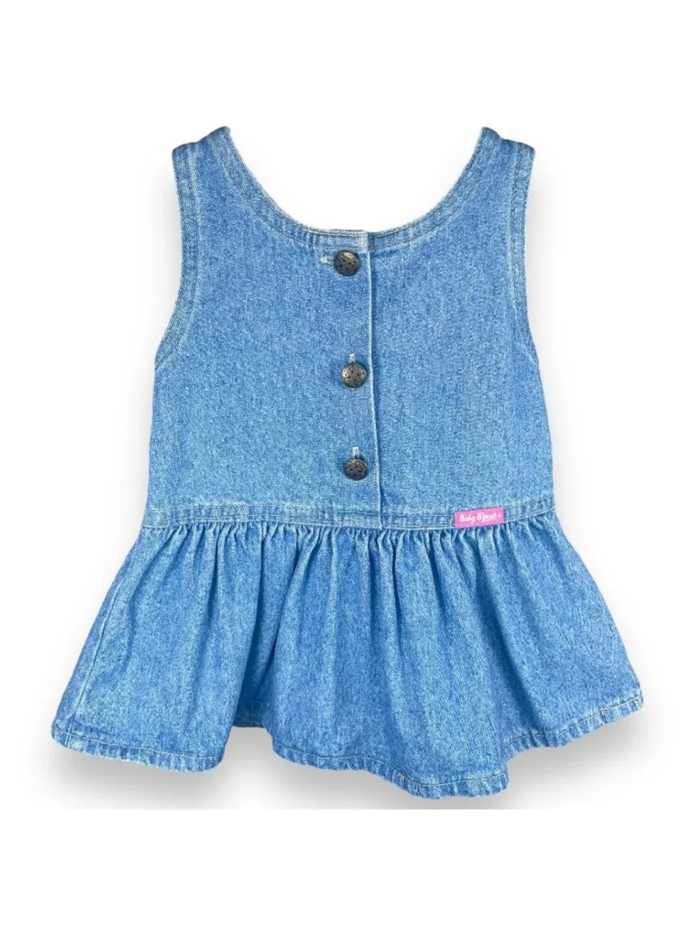 Vintage Oshkosh Girls Light Wash Denim Ruffle Snap Dress 12m